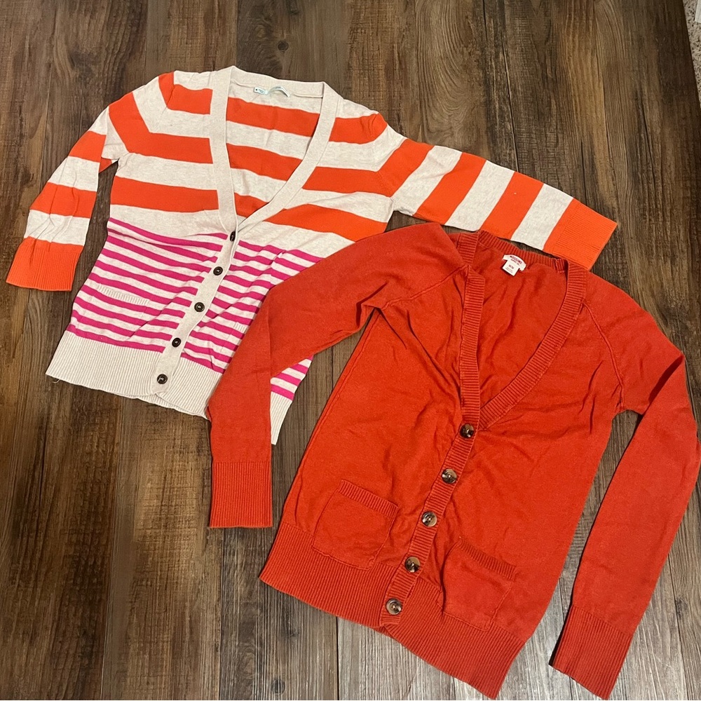 Maurices Orange Striped & Solid Cardigan Duo
